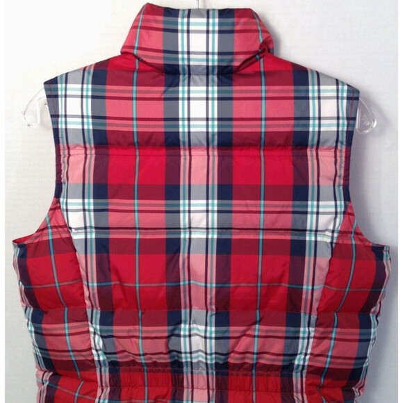 Lands End Vest Wmn S Red Plaid Feather Down Puffer Quilted Zip Preppy Outdoors - Picture 8 of 12